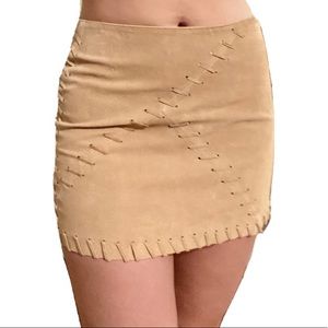 Leather Cross Stitching Fringe Y2k Mini Skirt
